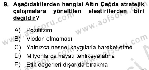 Strateji ve Güvenlik Dersi 2023 - 2024 Yılı (Vize) Ara Sınav Soruları 9. Soru