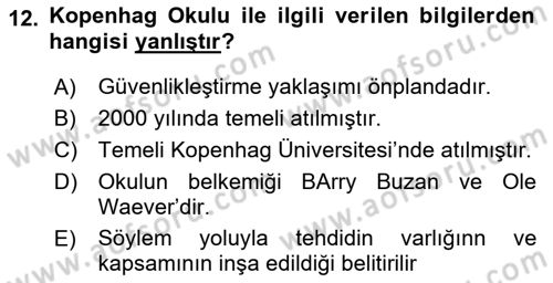 Strateji ve Güvenlik Dersi 2023 - 2024 Yılı (Final) Dönem Sonu Sınav Soruları 12. Soru