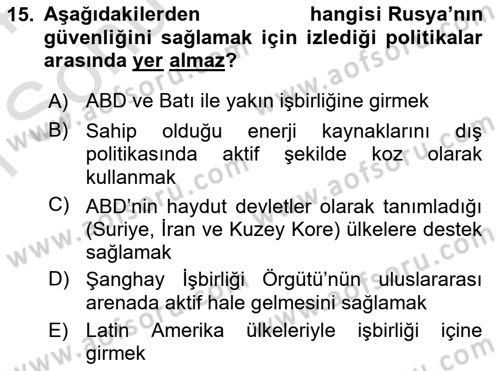 Strateji ve Güvenlik Dersi 2023 - 2024 Yılı (Final) Dönem Sonu Sınav Soruları 15. Soru