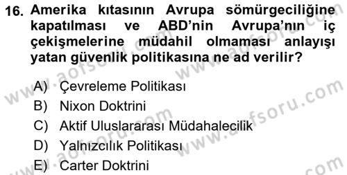 Strateji ve Güvenlik Dersi 2023 - 2024 Yılı (Final) Dönem Sonu Sınav Soruları 16. Soru