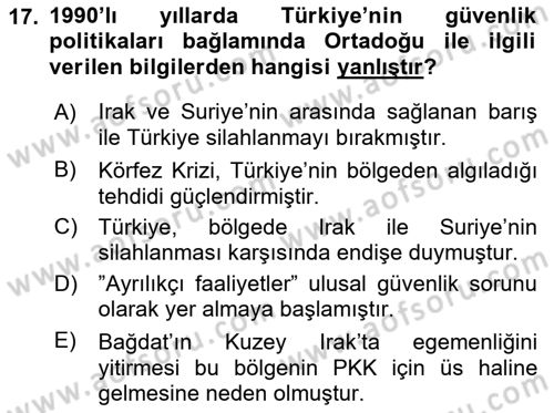 Strateji ve Güvenlik Dersi 2023 - 2024 Yılı (Final) Dönem Sonu Sınav Soruları 17. Soru