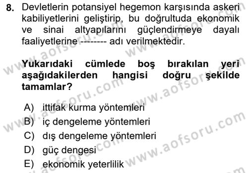 Strateji ve Güvenlik Dersi 2023 - 2024 Yılı (Final) Dönem Sonu Sınav Soruları 8. Soru