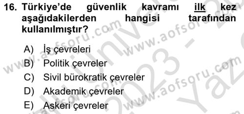 Strateji ve Güvenlik Dersi 2023 - 2024 Yılı Yaz Okulu Sınav Soruları 16. Soru