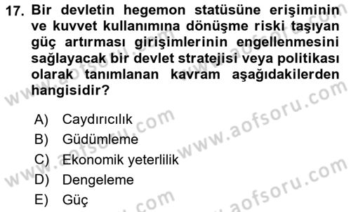 Strateji ve Güvenlik Dersi 2023 - 2024 Yılı Yaz Okulu Sınav Soruları 17. Soru
