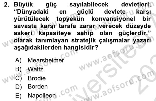 Strateji ve Güvenlik Dersi 2023 - 2024 Yılı Yaz Okulu Sınav Soruları 2. Soru