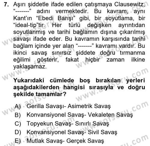 Strateji ve Güvenlik Dersi 2023 - 2024 Yılı Yaz Okulu Sınav Soruları 7. Soru