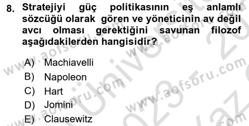 Strateji ve Güvenlik Dersi 2023 - 2024 Yılı Yaz Okulu Sınav Soruları 8. Soru