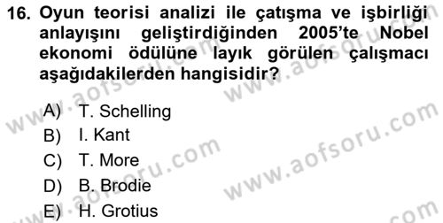 Strateji ve Güvenlik Dersi 2024 - 2025 Yılı (Vize) Ara Sınav Soruları 16. Soru