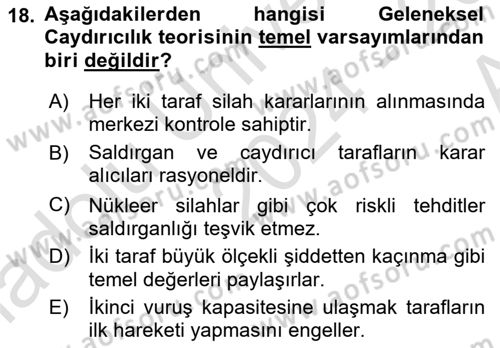 Strateji ve Güvenlik Dersi 2024 - 2025 Yılı (Vize) Ara Sınav Soruları 18. Soru