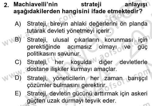 Strateji ve Güvenlik Dersi 2024 - 2025 Yılı (Vize) Ara Sınav Soruları 2. Soru