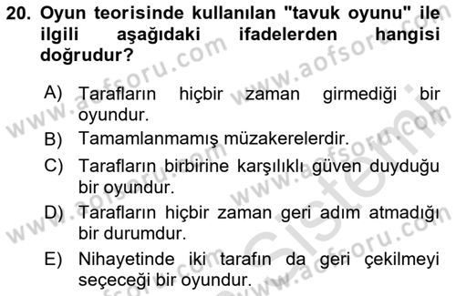 Strateji ve Güvenlik Dersi Ara Sınavı Deneme Sınav Soruları 20. Soru