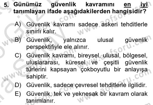 Strateji ve Güvenlik Dersi 2024 - 2025 Yılı (Vize) Ara Sınav Soruları 5. Soru