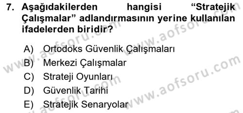 Strateji ve Güvenlik Dersi 2024 - 2025 Yılı (Vize) Ara Sınav Soruları 7. Soru
