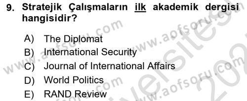 Strateji ve Güvenlik Dersi 2024 - 2025 Yılı (Vize) Ara Sınav Soruları 9. Soru