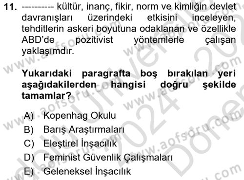 Strateji ve Güvenlik Dersi 2024 - 2025 Yılı (Final) Dönem Sonu Sınav Soruları 11. Soru