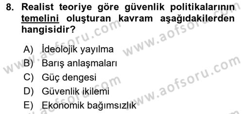 Strateji ve Güvenlik Dersi 2024 - 2025 Yılı (Final) Dönem Sonu Sınav Soruları 8. Soru