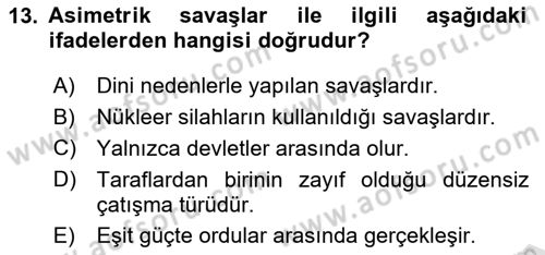 Strateji ve Güvenlik Dersi 2025 - 2026 Yılı (Vize) Ara Sınav Soruları 13. Soru