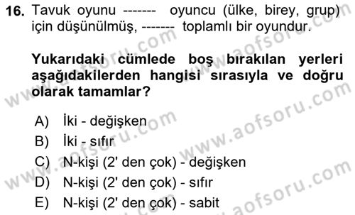 Strateji ve Güvenlik Dersi 2025 - 2026 Yılı (Vize) Ara Sınav Soruları 16. Soru