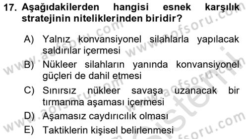 Strateji ve Güvenlik Dersi 2025 - 2026 Yılı (Vize) Ara Sınav Soruları 17. Soru