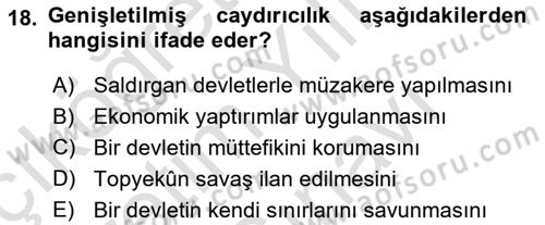 Strateji ve Güvenlik Dersi 2025 - 2026 Yılı (Vize) Ara Sınav Soruları 18. Soru