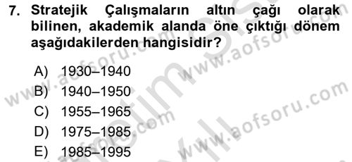 Strateji ve Güvenlik Dersi 2025 - 2026 Yılı (Vize) Ara Sınav Soruları 7. Soru