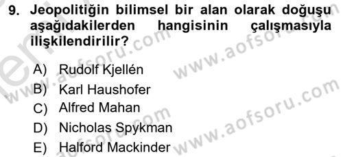 Strateji ve Güvenlik Dersi 2025 - 2026 Yılı (Vize) Ara Sınav Soruları 9. Soru
