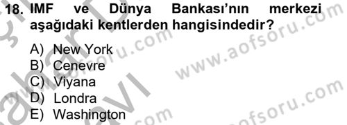 Uluslararası Örgütler Dersi 2012 - 2013 Yılı (Vize) Ara Sınav Soruları 18. Soru