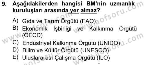 Uluslararası Örgütler Dersi 2012 - 2013 Yılı (Vize) Ara Sınav Soruları 9. Soru