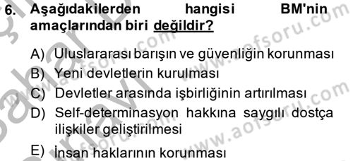 Uluslararası Örgütler Dersi 2013 - 2014 Yılı (Vize) Ara Sınav Soruları 6. Soru