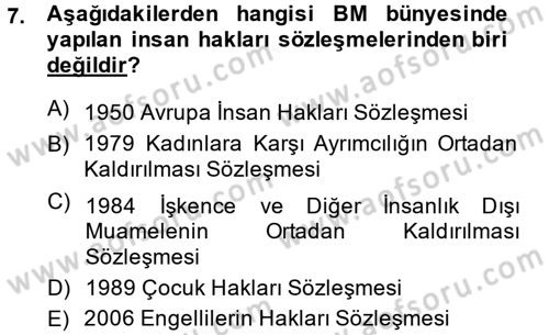 Uluslararası Örgütler Dersi 2013 - 2014 Yılı (Vize) Ara Sınav Soruları 7. Soru