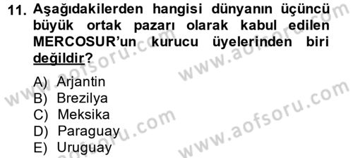 Uluslararası Örgütler Dersi 2013 - 2014 Yılı (Final) Dönem Sonu Sınav Soruları 11. Soru