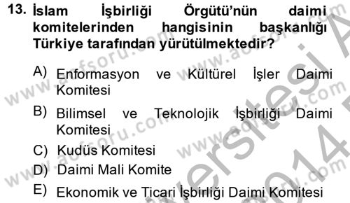 Uluslararası Örgütler Dersi 2013 - 2014 Yılı (Final) Dönem Sonu Sınav Soruları 13. Soru