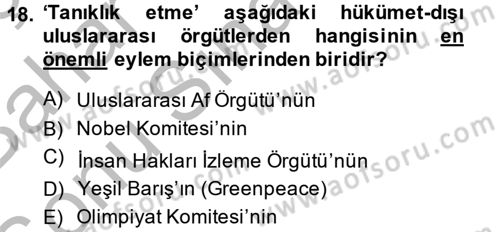 Uluslararası Örgütler Dersi 2013 - 2014 Yılı (Final) Dönem Sonu Sınav Soruları 18. Soru