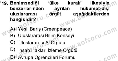 Uluslararası Örgütler Dersi 2013 - 2014 Yılı (Final) Dönem Sonu Sınav Soruları 19. Soru