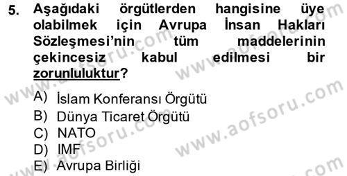 Uluslararası Örgütler Dersi 2013 - 2014 Yılı (Final) Dönem Sonu Sınav Soruları 5. Soru