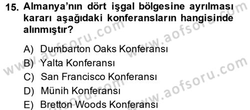 Uluslararası Örgütler Dersi 2014 - 2015 Yılı (Vize) Ara Sınav Soruları 15. Soru