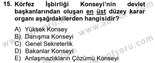 Uluslararası Örgütler Dersi 2014 - 2015 Yılı Tek Ders Sınav Soruları 15. Soru