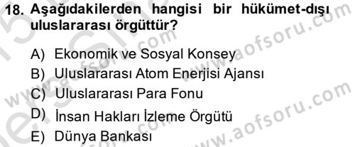 Uluslararası Örgütler Dersi 2014 - 2015 Yılı Tek Ders Sınav Soruları 18. Soru