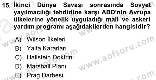 Uluslararası Örgütler Dersi 2015 - 2016 Yılı (Vize) Ara Sınavı 15. Soru