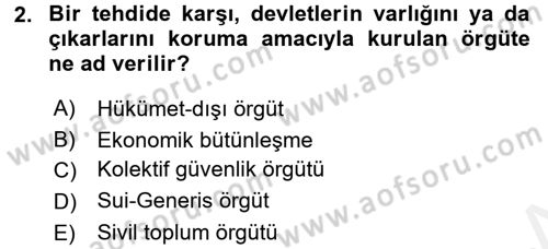 Uluslararası Örgütler Dersi 2015 - 2016 Yılı (Vize) Ara Sınavı 2. Soru