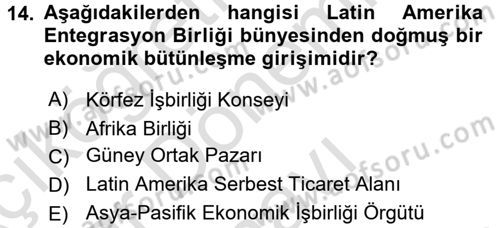 Uluslararası Örgütler Dersi 2015 - 2016 Yılı (Final) Dönem Sonu Sınav Soruları 14. Soru