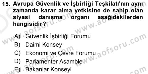 Uluslararası Örgütler Dersi 2015 - 2016 Yılı Tek Ders Sınav Soruları 15. Soru