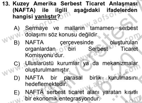 Uluslararası Örgütler Dersi 2016 - 2017 Yılı 3 Ders Sınav Soruları 13. Soru
