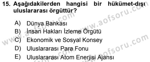 Uluslararası Örgütler Dersi 2016 - 2017 Yılı 3 Ders Sınav Soruları 15. Soru