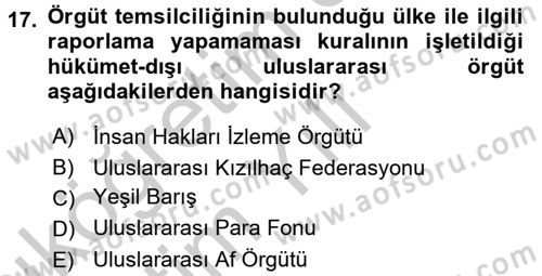 Uluslararası Örgütler Dersi 2016 - 2017 Yılı 3 Ders Sınav Soruları 17. Soru