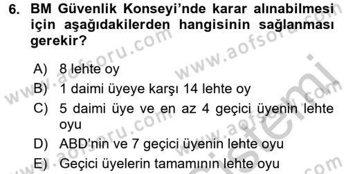 Uluslararası Örgütler Dersi 2016 - 2017 Yılı 3 Ders Sınav Soruları 6. Soru