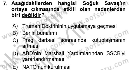 Uluslararası Örgütler Dersi 2016 - 2017 Yılı 3 Ders Sınavı 7. Soru