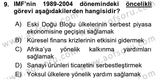 Uluslararası Örgütler Dersi 2016 - 2017 Yılı 3 Ders Sınav Soruları 9. Soru