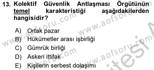 Uluslararası Örgütler Dersi 2016 - 2017 Yılı (Vize) Ara Sınav Soruları 13. Soru