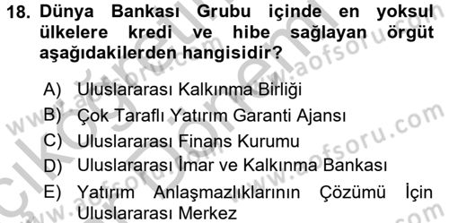 Uluslararası Örgütler Dersi 2016 - 2017 Yılı (Vize) Ara Sınav Soruları 18. Soru